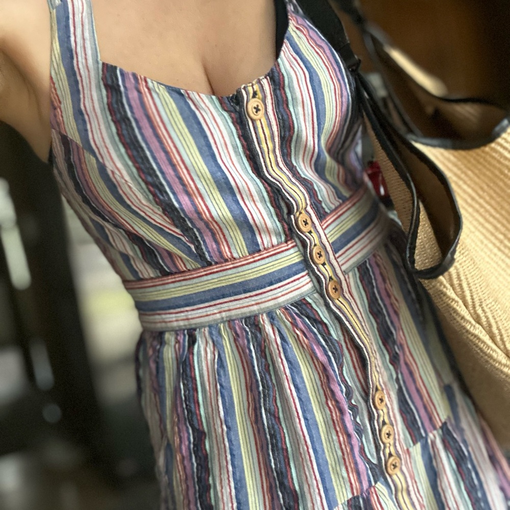 Anthropologie Maeve Striped Halter Tiered
Button Front Dress Size 8 - Picture 6 of 16